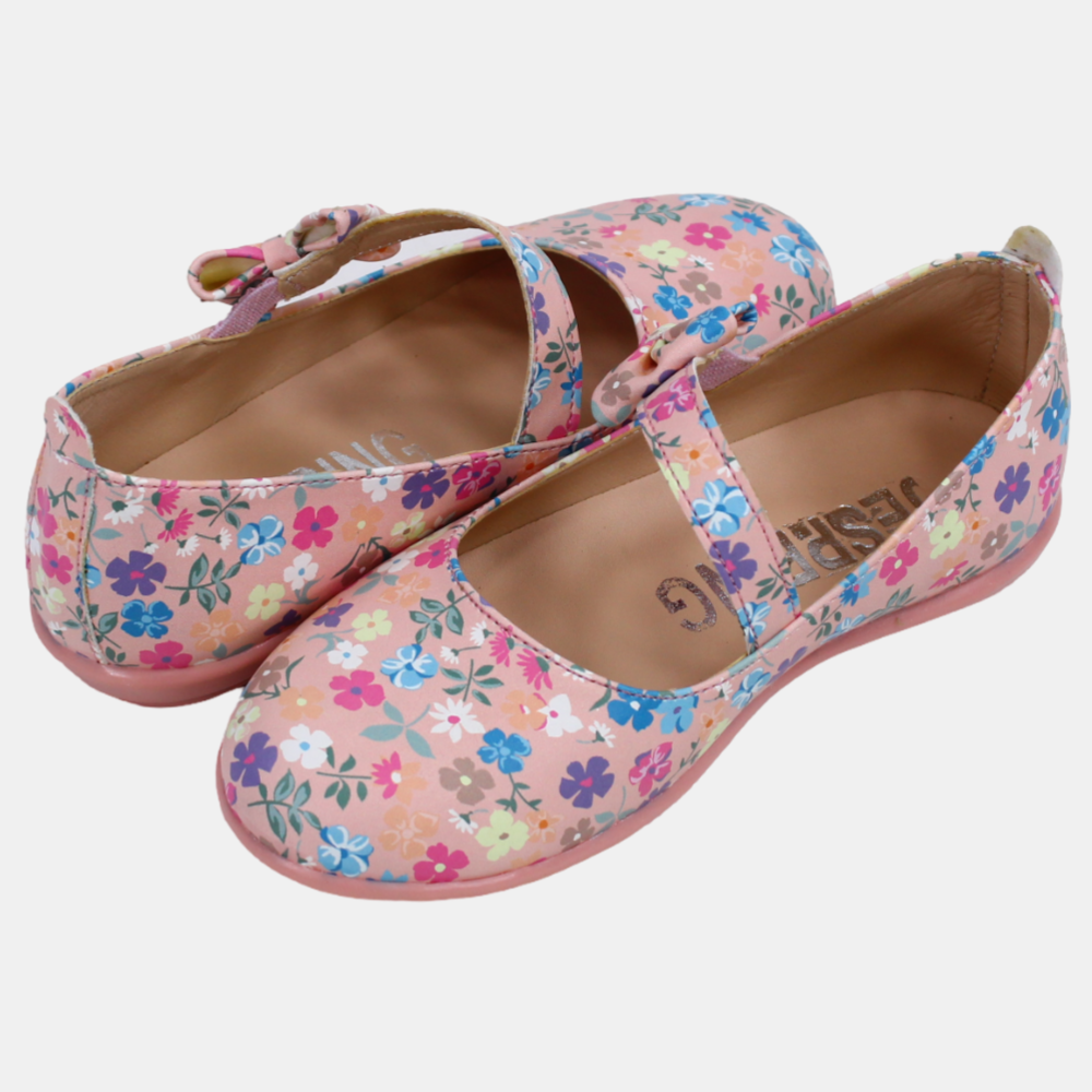 Baby Girls Leather Shoes – Blush with Floral Details