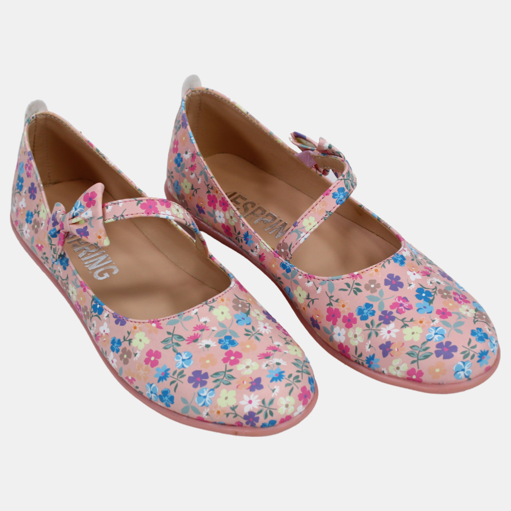 Girls Leather Shoes – Blush with Floral Details