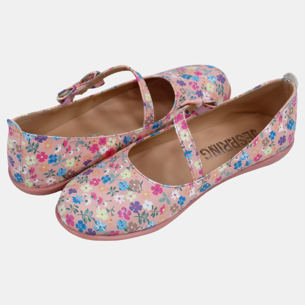 Girls Leather Shoes – Blush with Floral Details