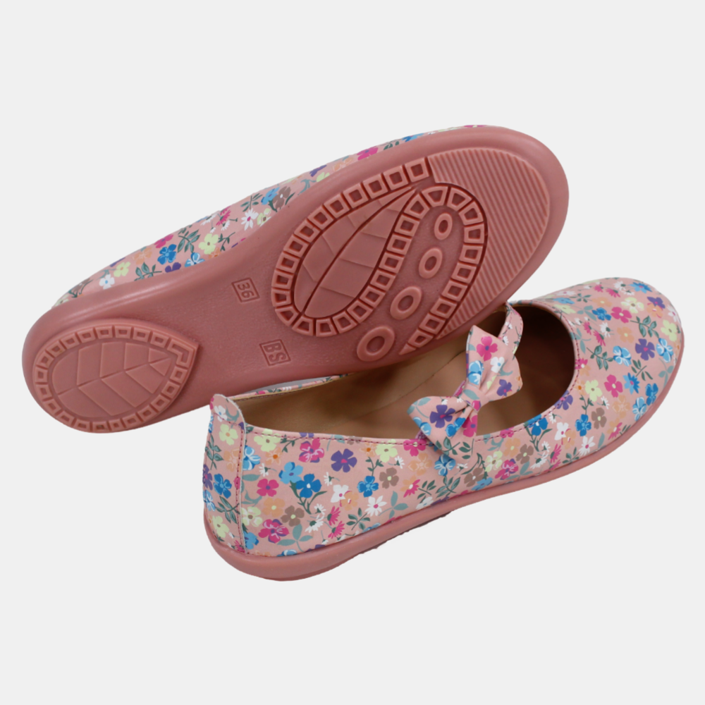 Girls Leather Shoes – Blush with Floral Details