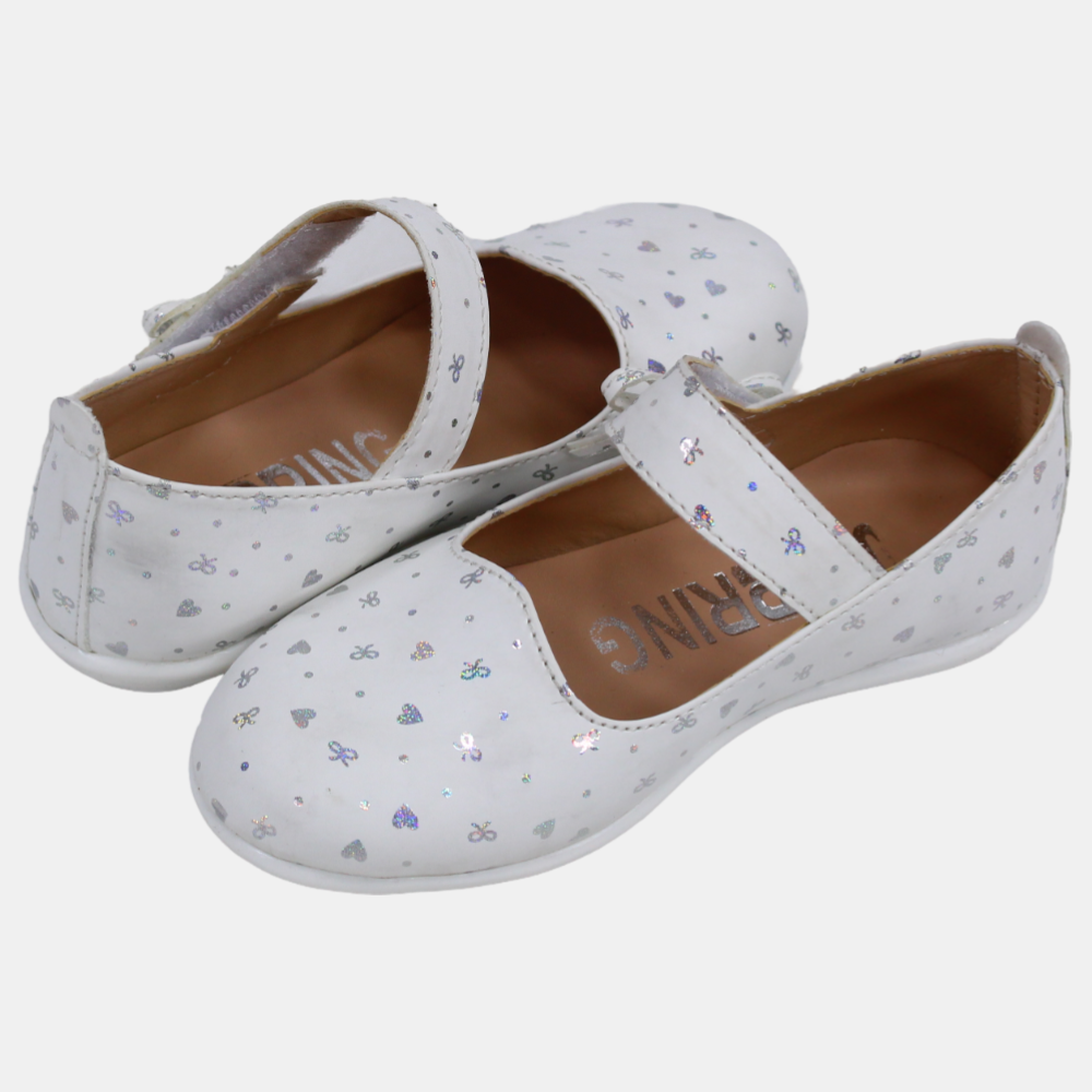 Baby Girls Leather Shoes – White with Heart Details