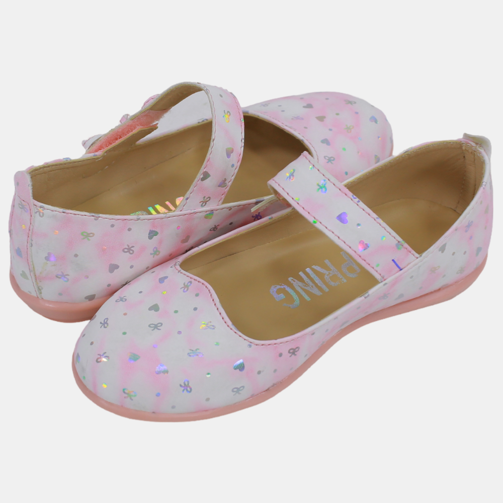 Baby Girls Leather Shoes – Pink with Heart Details