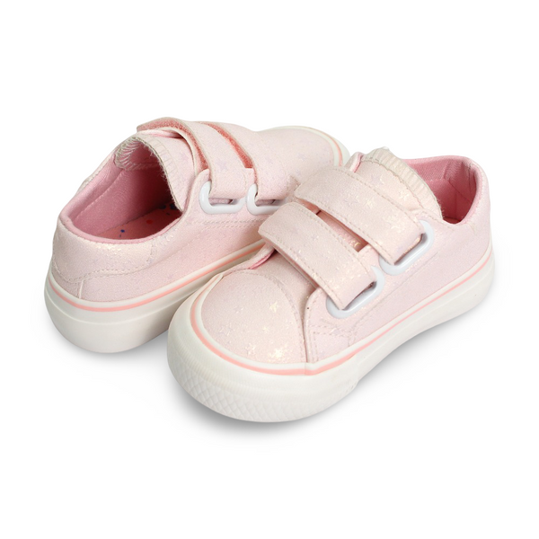 Girls Leather Sneakers – Pink with Stars Detail