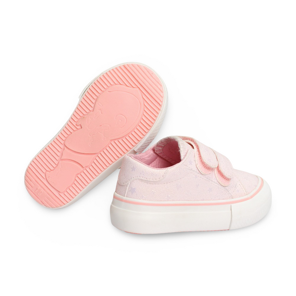 Girls Leather Sneakers – Pink with Stars Detail