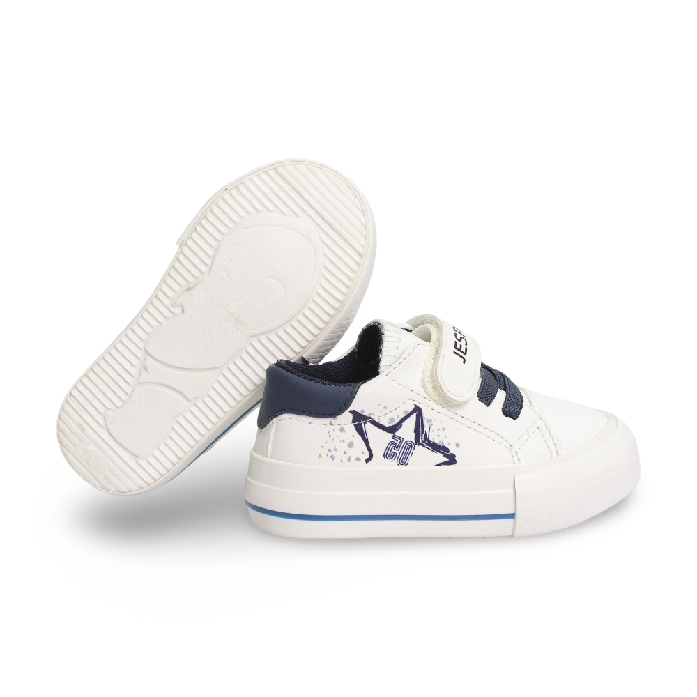 Boys Leather Sneakers – White & Navy
