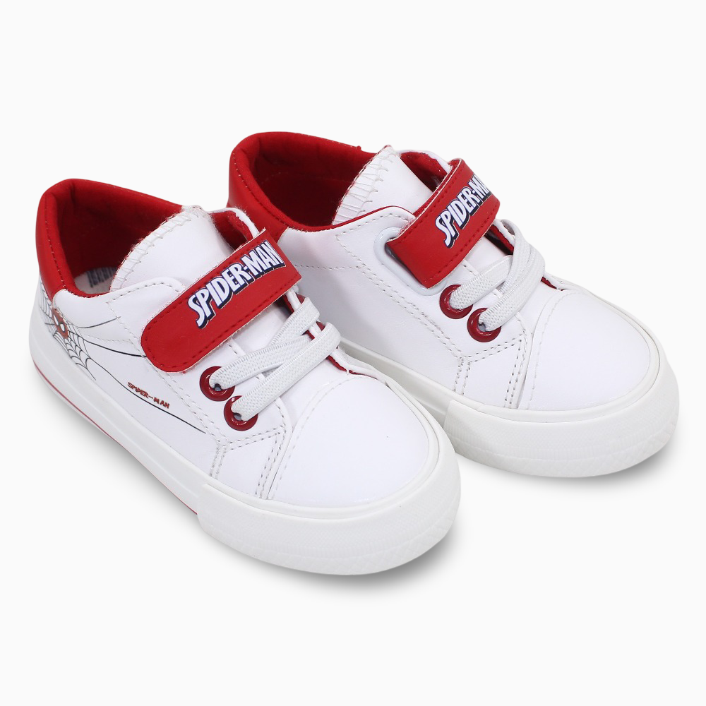 Baby Boys Leather Sneakers – Red/White with Spiderman Theme