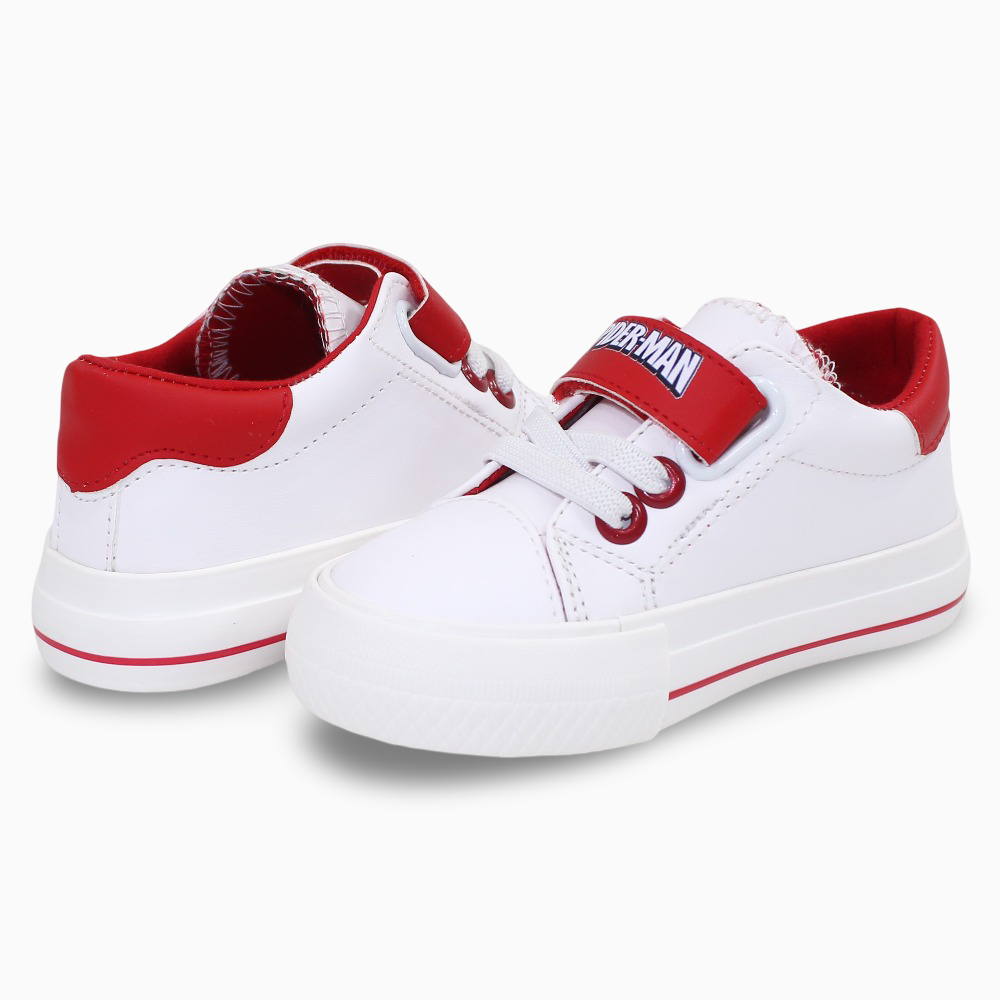 Baby Boys Leather Sneakers – Red/White with Spiderman Theme