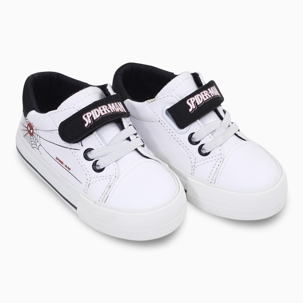 Baby Boys Leather Sneakers – Black/White with Spiderman Theme