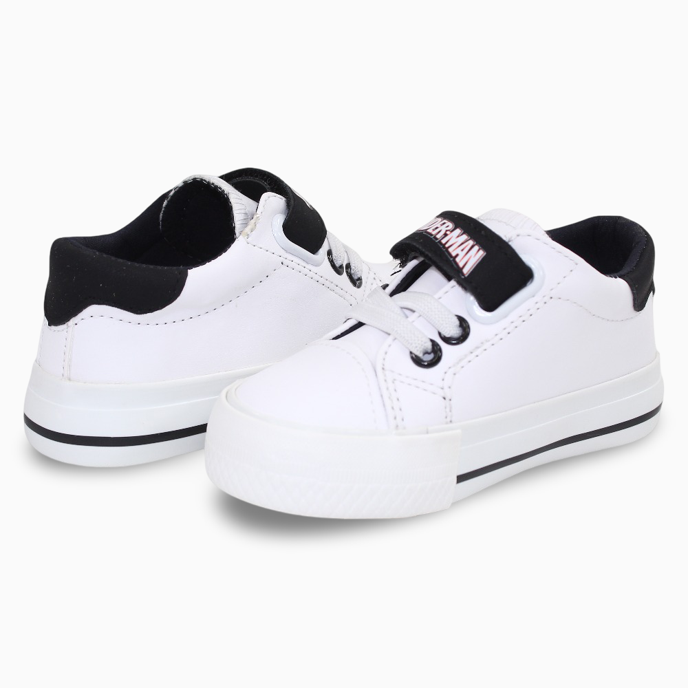 Baby Boys Leather Sneakers – Black/White with Spiderman Theme