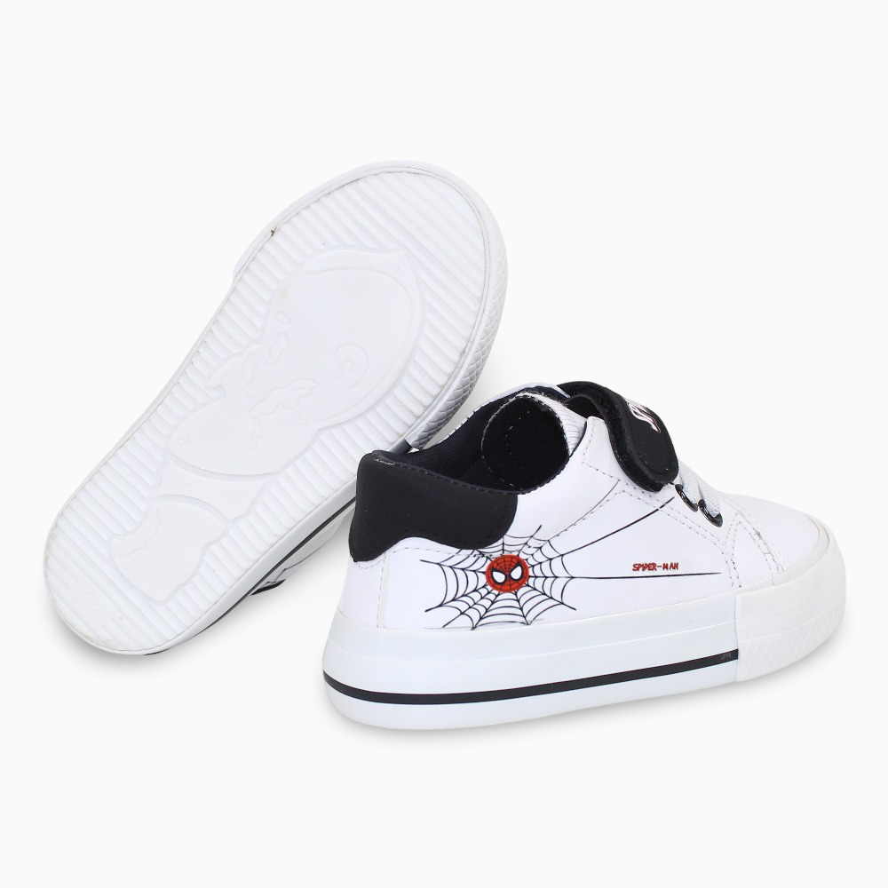 Baby Boys Leather Sneakers – Black/White with Spiderman Theme