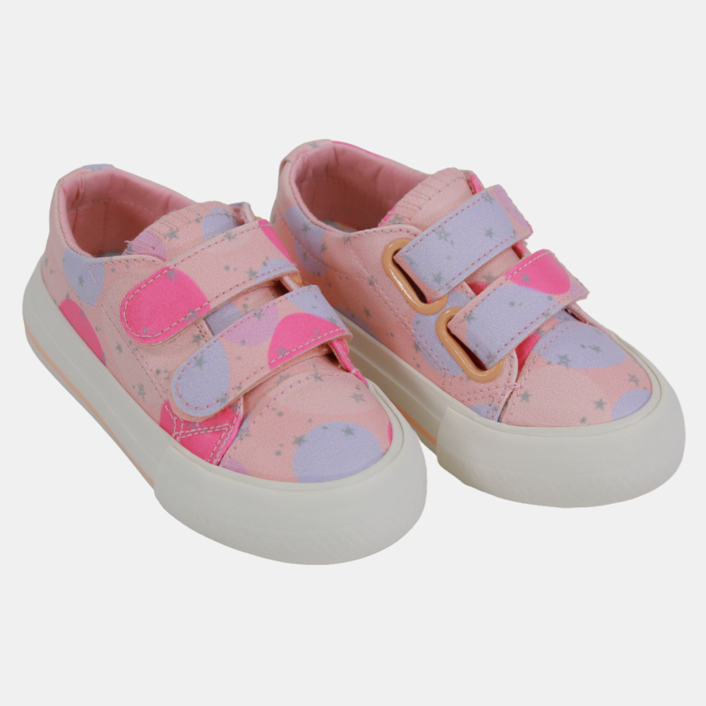 Girls' Leather Sneakers – Pink with Circle Design