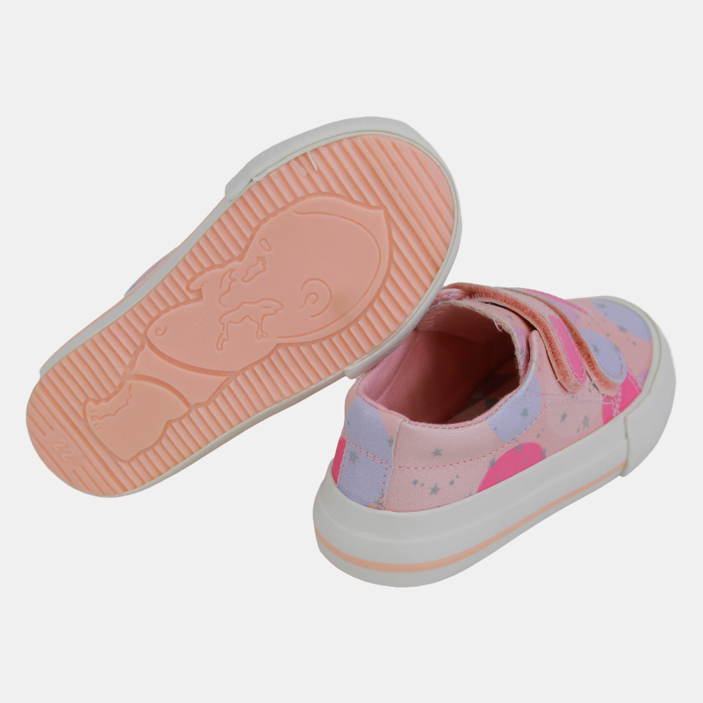 Girls' Leather Sneakers – Pink with Circle Design