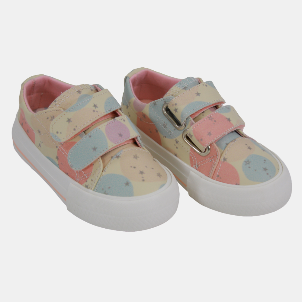 Girls' Leather Sneakers – Beige with Circle Design