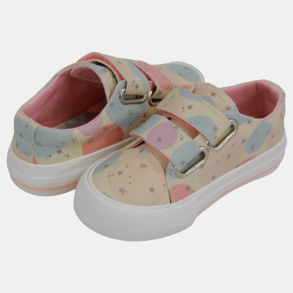 Girls' Leather Sneakers – Beige with Circle Design