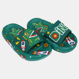 Boys Rubber Slides – Green with Dinosaur Design