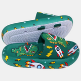 Boys Rubber Slides – Green with Dinosaur Design