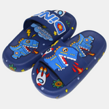 Boys Rubber Slides – Navy with Dinosaur Design