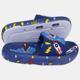 Boys Rubber Slides – Navy with Dinosaur Design