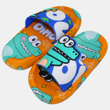 Boys Rubber Slides – Blue & Orange with Dinosaur Design