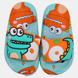Boys Rubber Slides – Orange & Aqua with Dinosaur Design