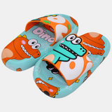 Boys Rubber Slides – Orange & Aqua with Dinosaur Design