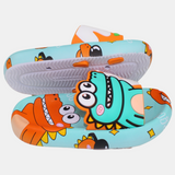 Boys Rubber Slides – Orange & Aqua with Dinosaur Design