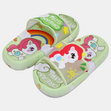 Girls Rubber Slides – Lemon Green with Unicorn Design
