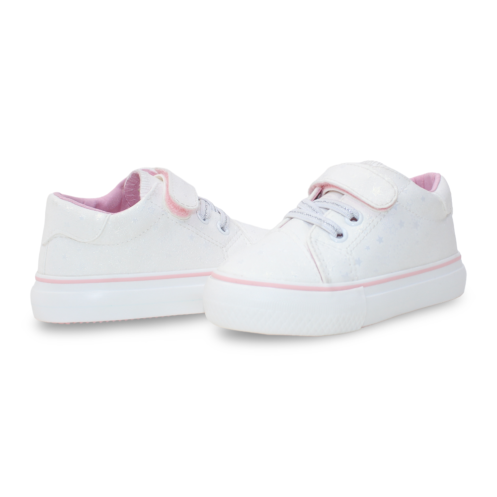 Girls Leather Sneakers – White with Stars Detail