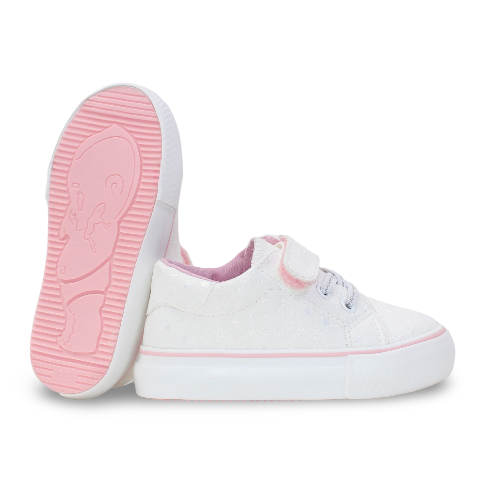 Girls Leather Sneakers – White with Stars Detail