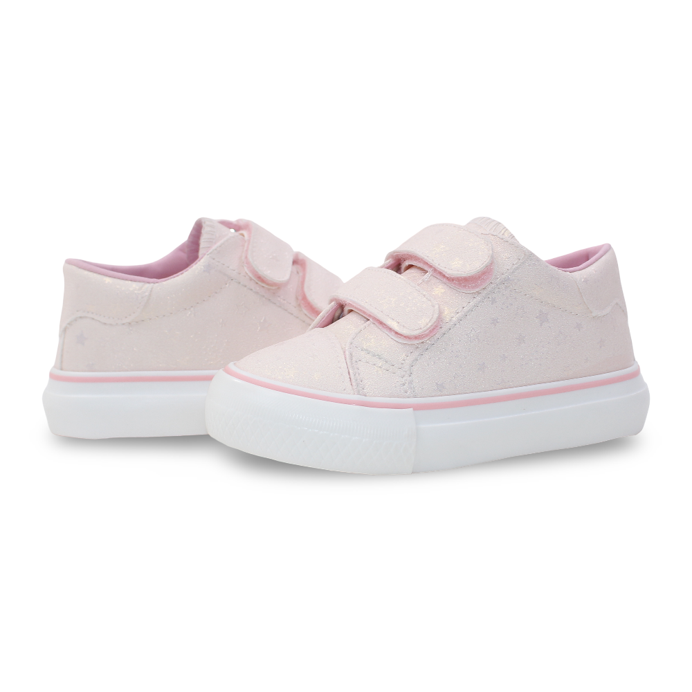 Girls Leather Sneakers – Beige with Stars Detail