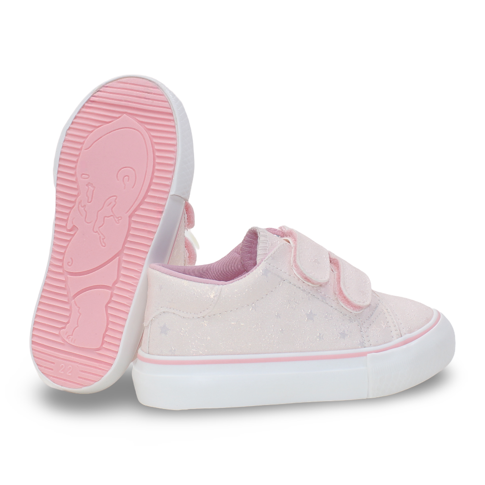 Girls Leather Sneakers – Beige with Stars Detail