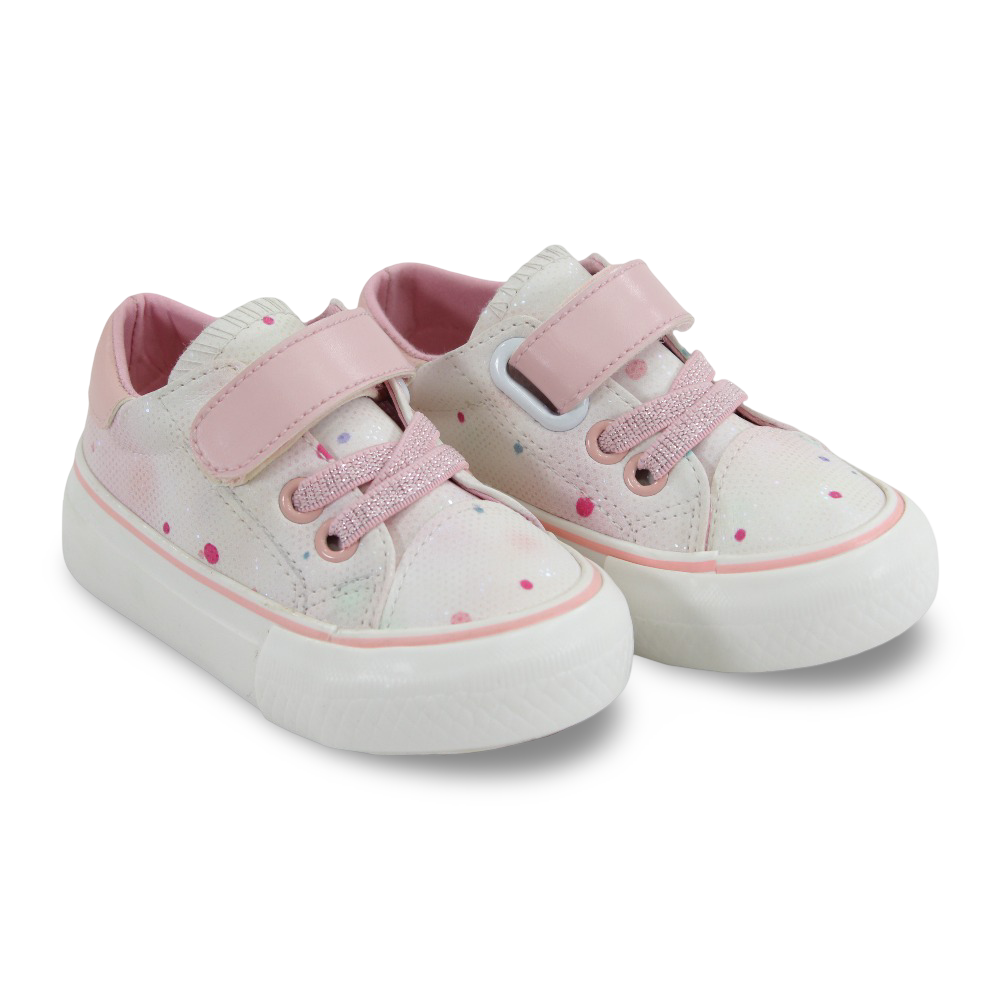 Baby Girls Leather Sneakers – Pink with Colorful Dots