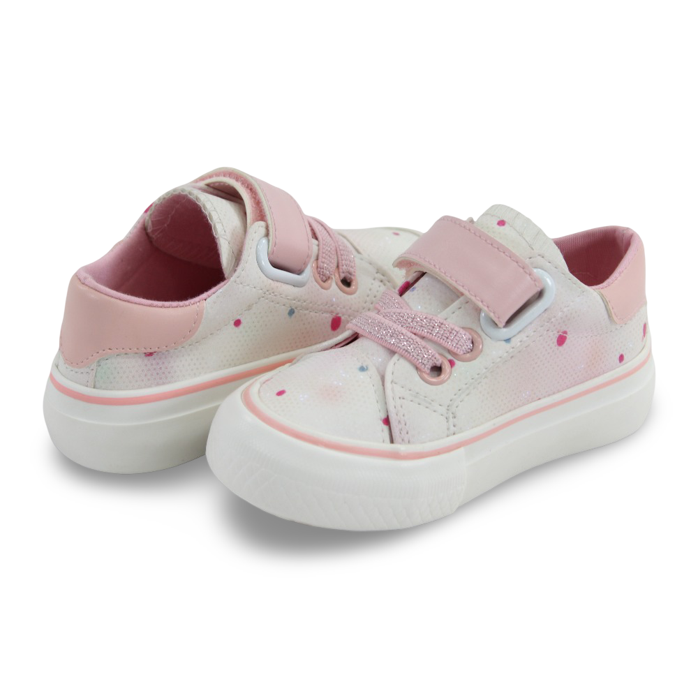 Baby Girls Leather Sneakers – Pink with Colorful Dots