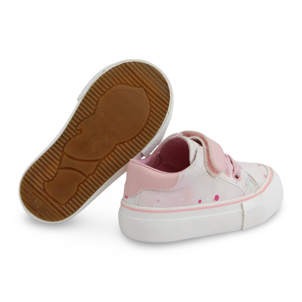 Baby Girls Leather Sneakers – Pink with Colorful Dots