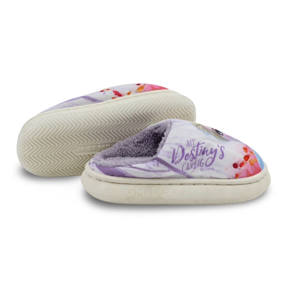Girls Fur Slippers – Purple with Frozen Print