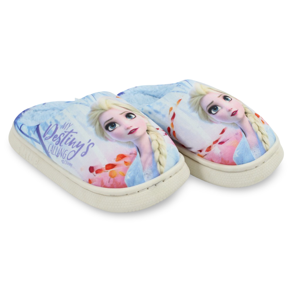 Girls Fur Slippers – Baby Blue with Frozen Print - Clothing - Jespring