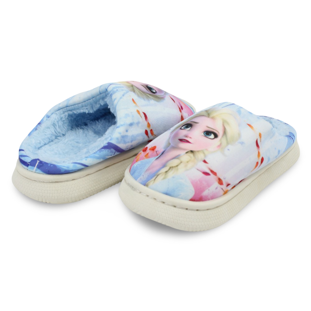 Girls Fur Slippers – Baby Blue with Frozen Print