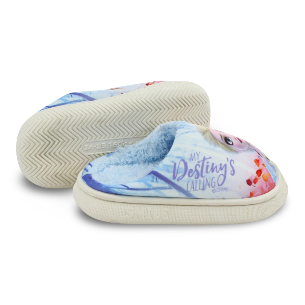 Girls Fur Slippers – Baby Blue with Frozen Print