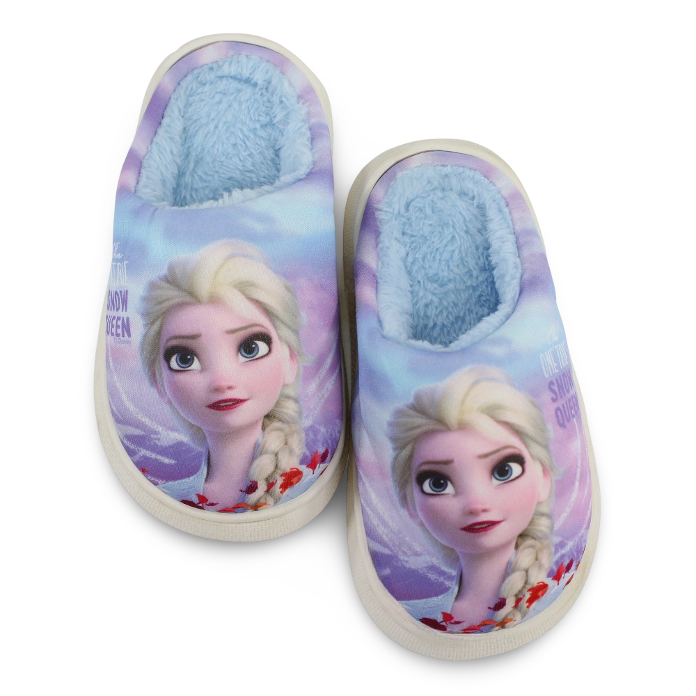 Girls Fur Slippers – Purple with Frozen “Snow Queen“ Print