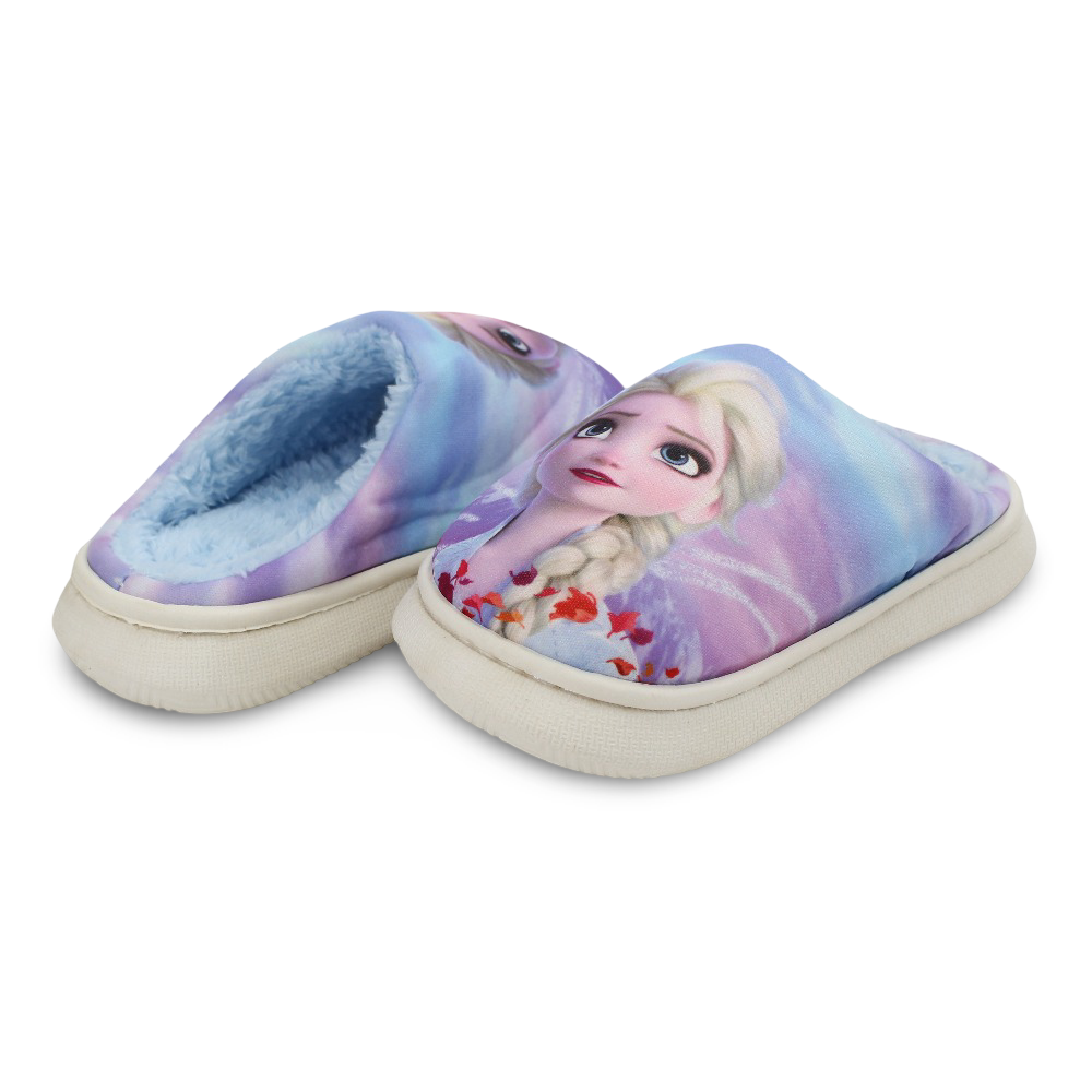 Girls Fur Slippers – Purple with Frozen “Snow Queen“ Print