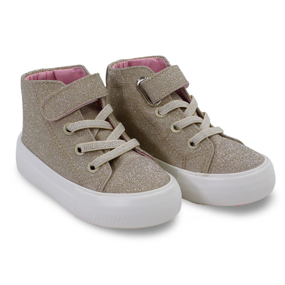 Girls Leather Half Boots – Gold with Glitter