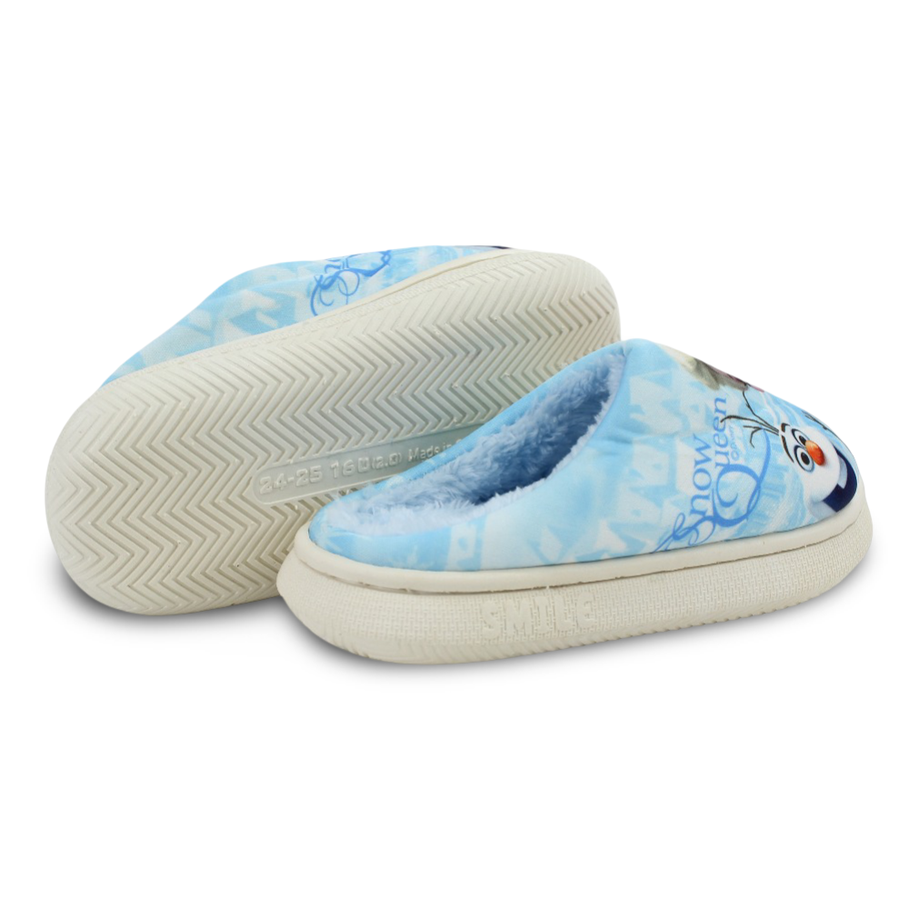 Girls Fur Slippers – Baby Blue with Frozen “Snow Queen“ Print