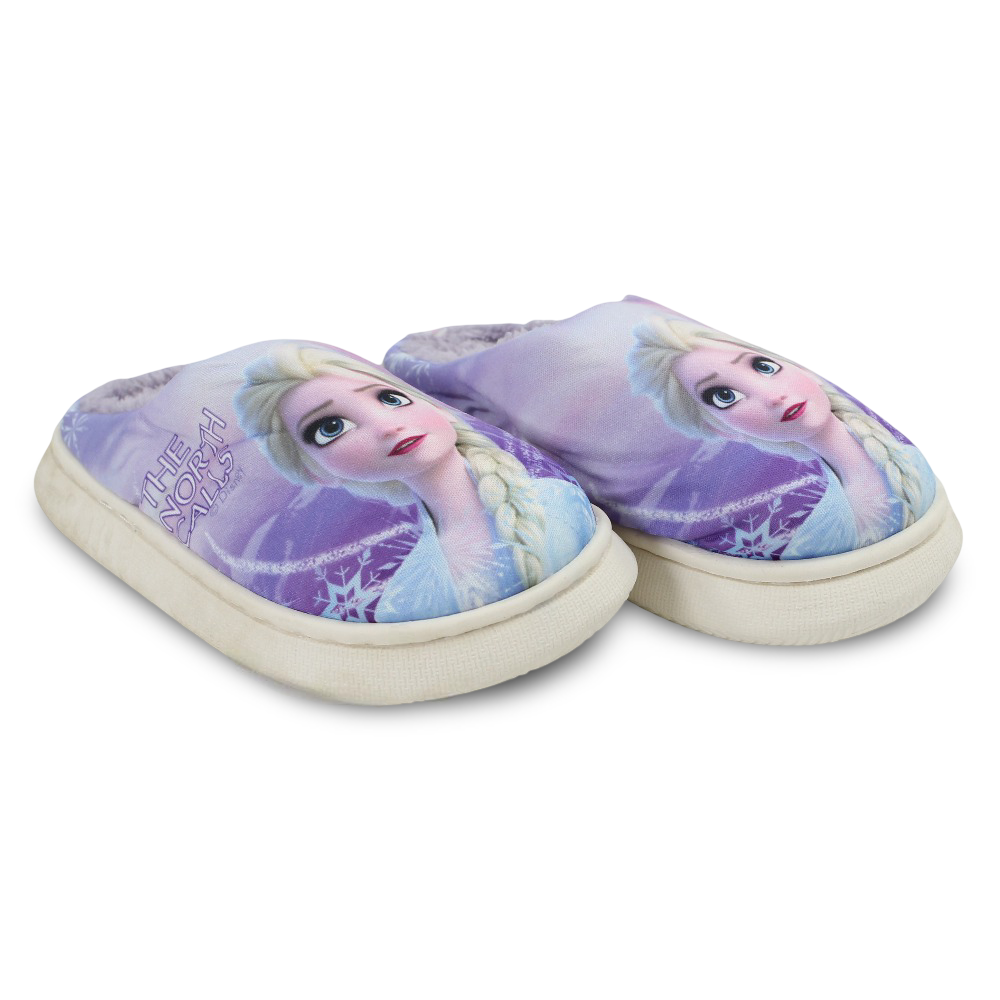 Girls Fur Slippers – Purple with Frozen “The North Calls” Print