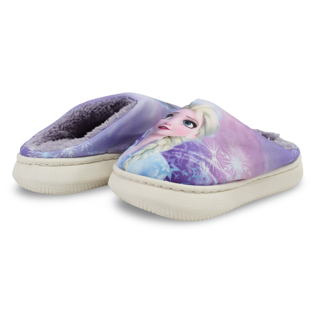 Girls Fur Slippers – Purple with Frozen “The North Calls” Print