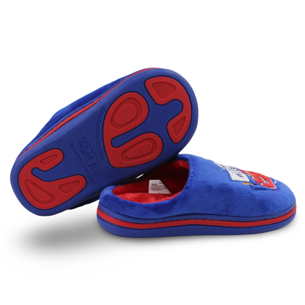 Boys Fur Slippers – Blue with "Lightning McQueen" Print