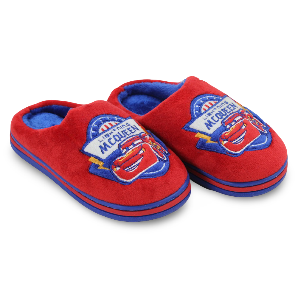 Boys Fur Slippers – Red with “Lightning McQueen” Print