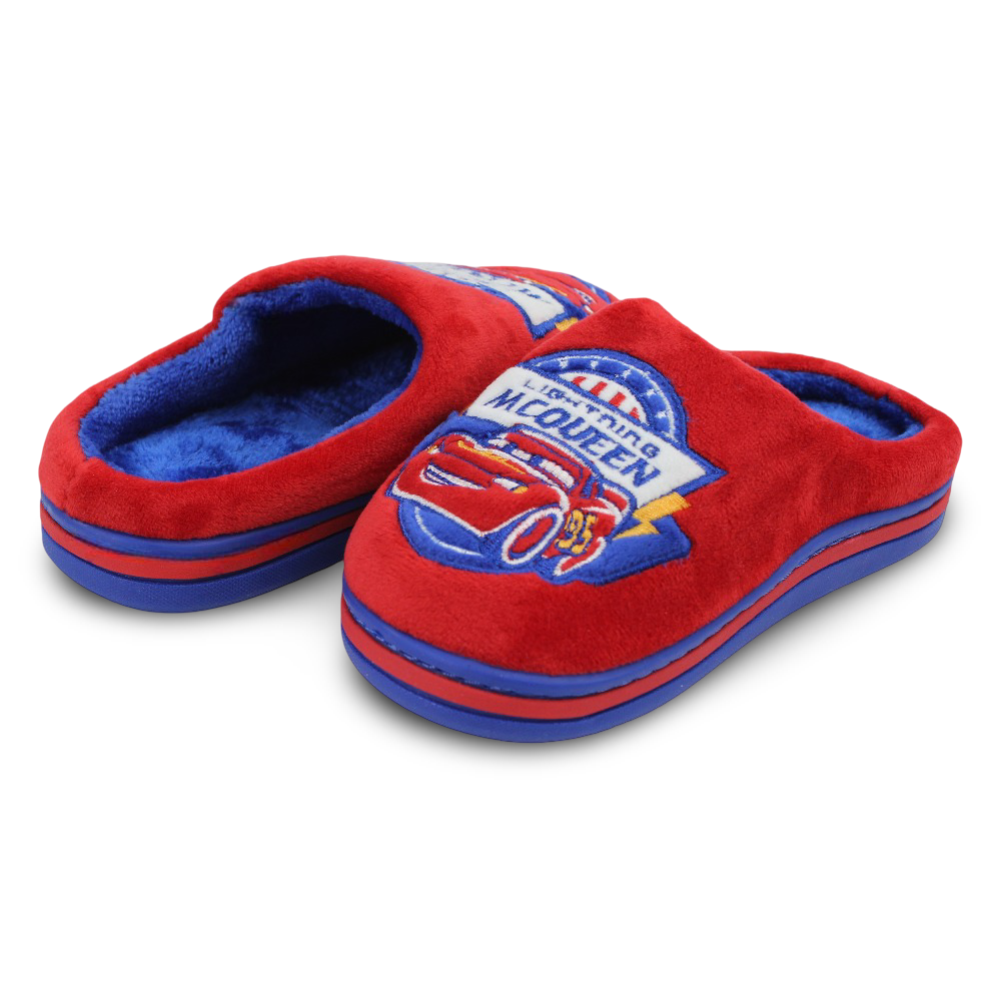 Boys Fur Slippers – Red with “Lightning McQueen” Print