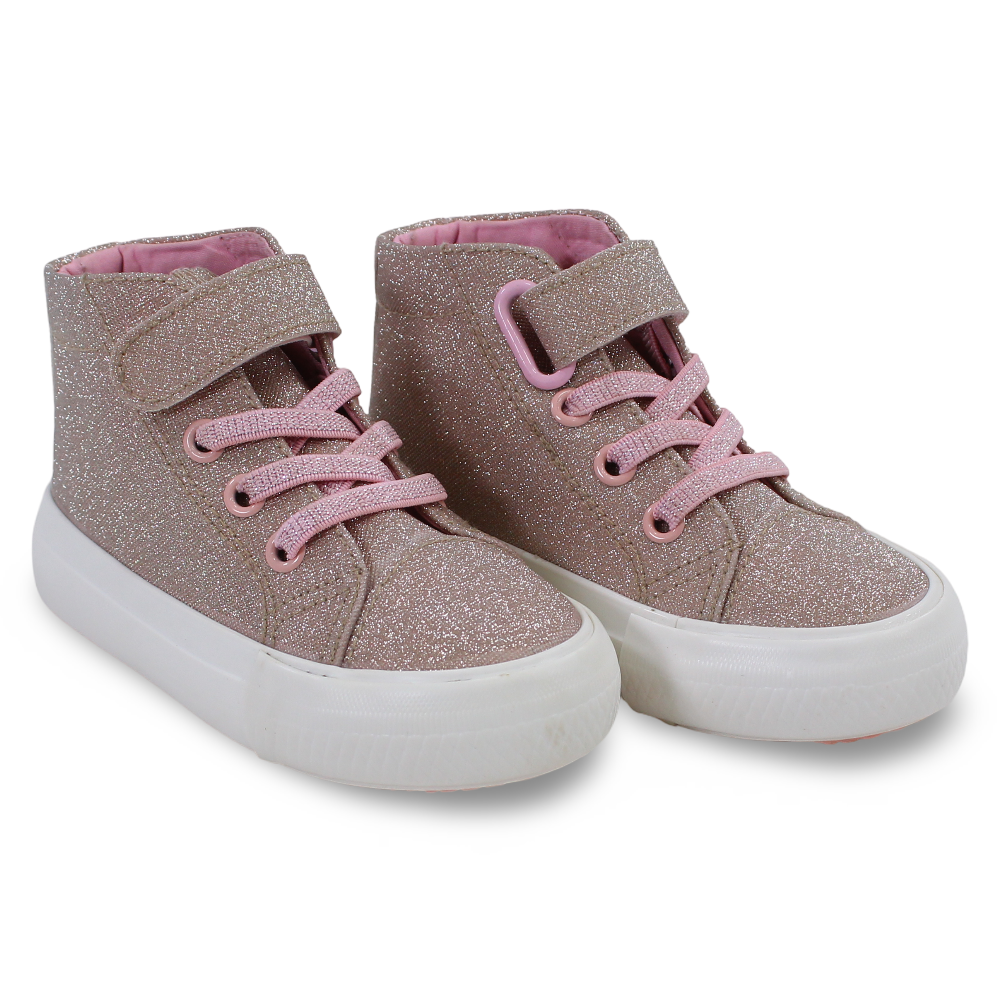 Girls Leather Half Boots – Pink with Glitter