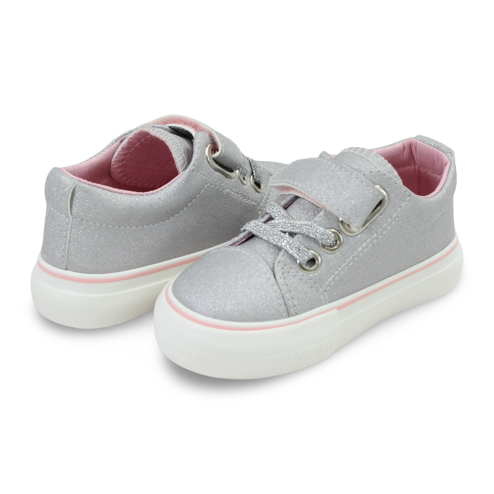 Girls Leather Sneakers – Silver