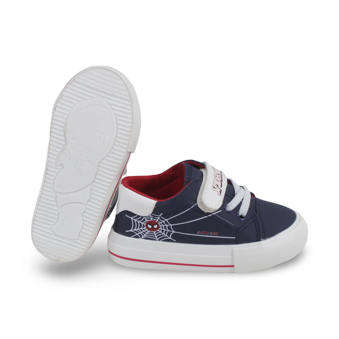 Baby Boys Leather Sneakers – Navy with Spider-Man Design